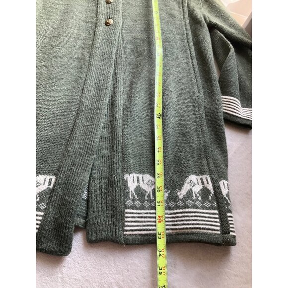 VTG Roger Sz Large Olive Green Cardigan Sweater wool blend Novelty Cows Goats - Picture 8 of 10